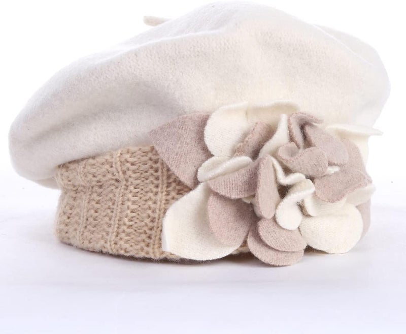 VECRY Lady French Beret 100% Wool Beret Floral Dress Beanie Winter Hat - Image 2